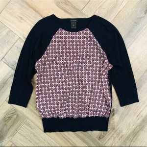 Ann Taylor Navy Floral Knit 3/4 Sleeve Sweater